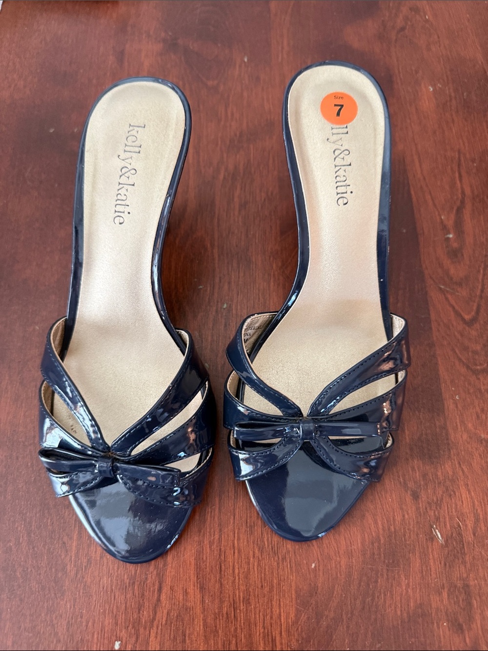 Kelly & Katie Navy Patent Bow Slide Sandals